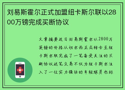 刘易斯霍尔正式加盟纽卡斯尔联以2800万镑完成买断协议 刘易斯霍尔正式加盟纽卡斯尔联以2800万镑完成买断协议